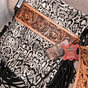 American Darling Concealed Carry Crossbody Hand Carved Leather Fringe Purse
